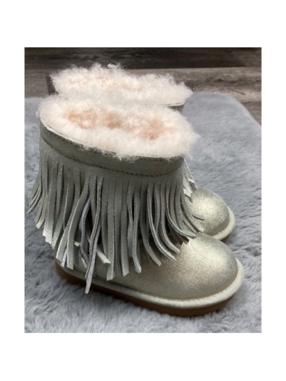 Ugg classic short II genuine shearling metallic fringe booties